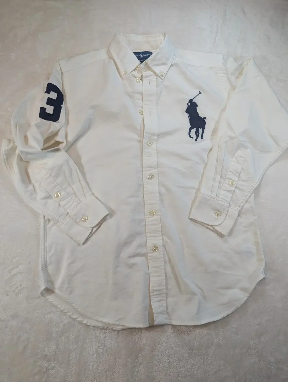 Ralph Lauren Boys White Big Pony Oxford Button Shirt Size M 10-12 Long Sleeve